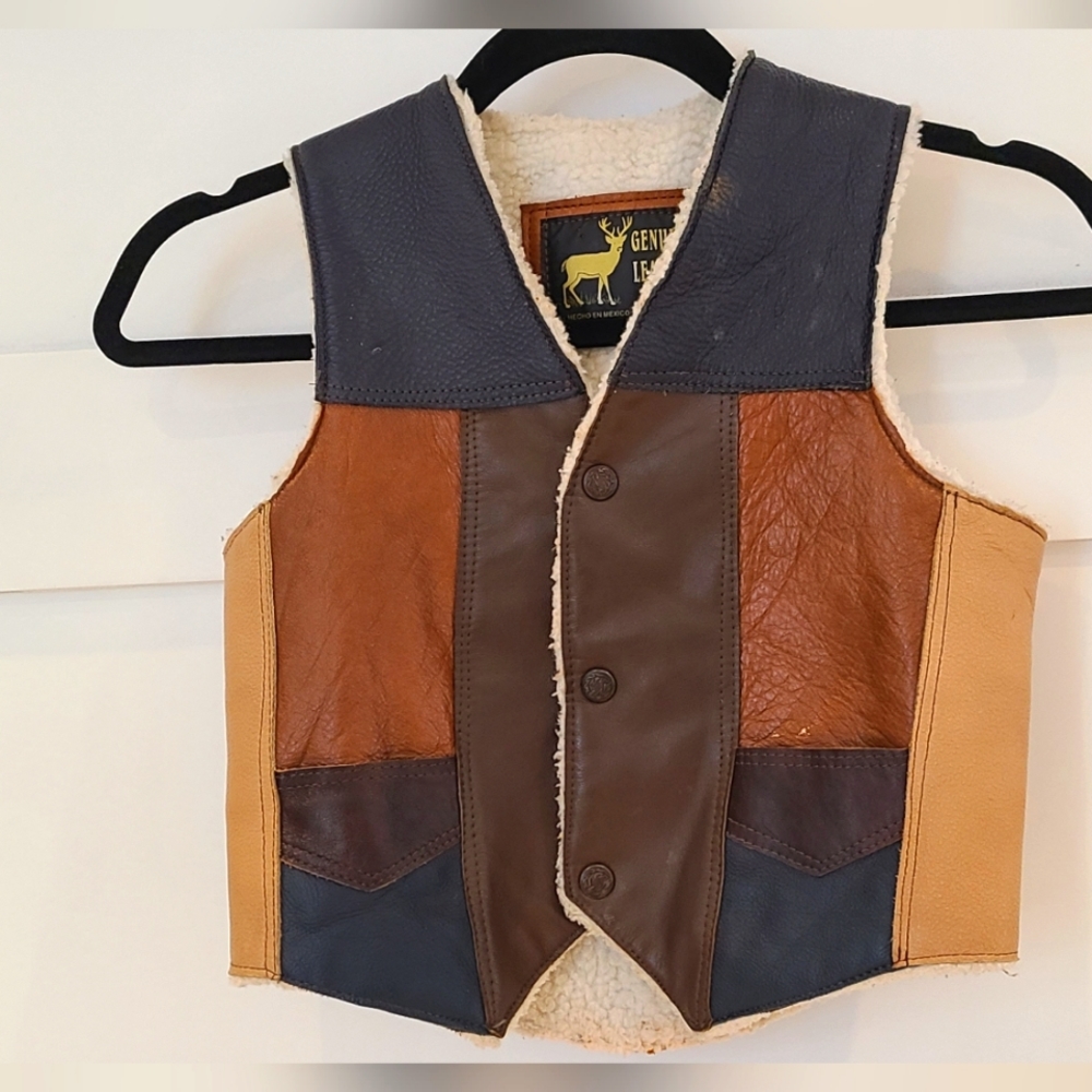 Vintage Genuine leather kids vest